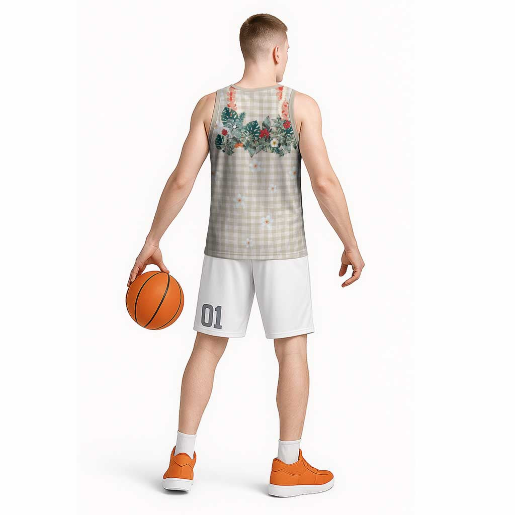 Brown Hawaiian Palaka Basketball Jersey Kukui Nut Money Lei - Polynesian Pride