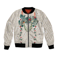 Brown Hawaiian Palaka Bomber Jacket Kukui Nut Money Lei - Polynesian Pride