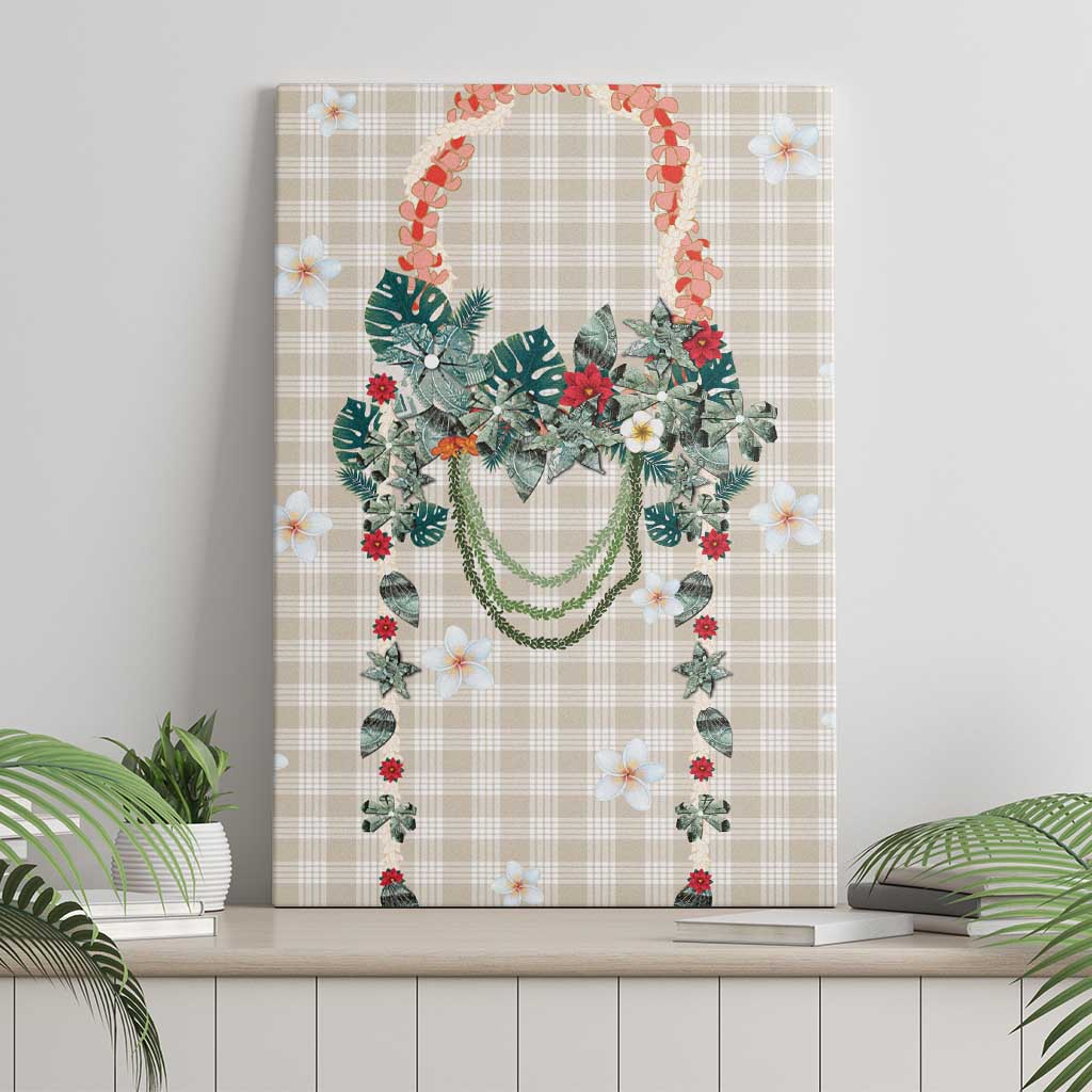 Brown Hawaiian Palaka Canvas Wall Art Kukui Nut Money Lei - Polynesian Pride