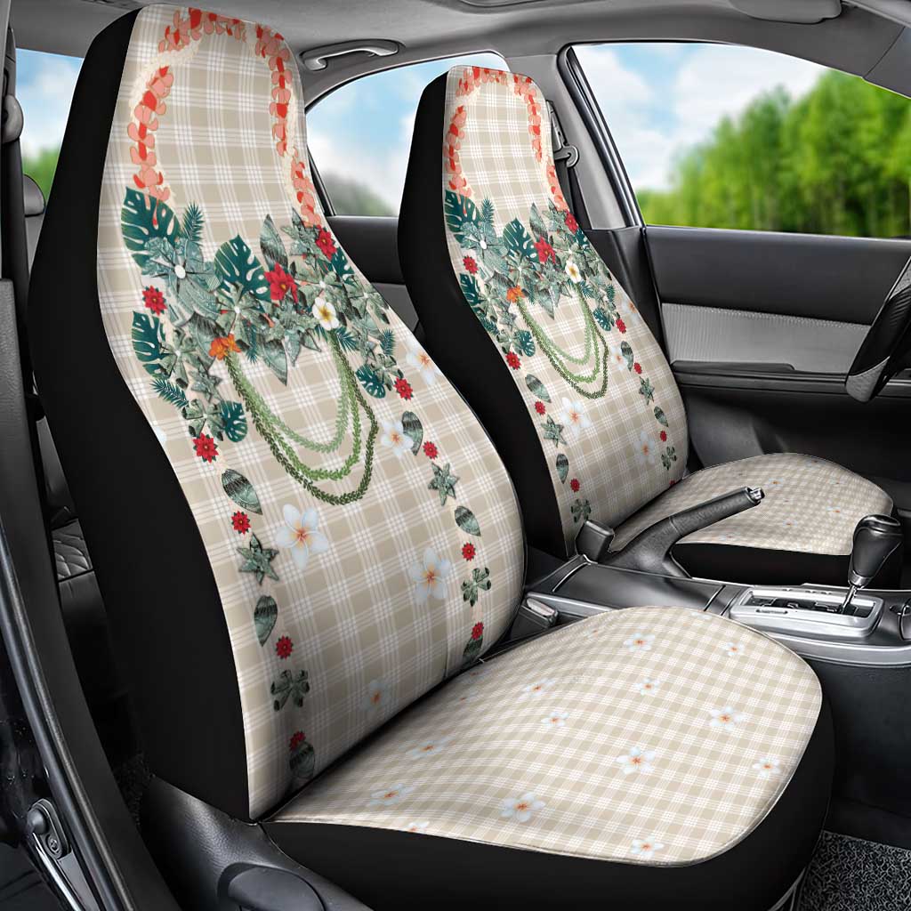 Brown Hawaiian Palaka Car Seat Cover Kukui Nut Money Lei - Polynesian Pride