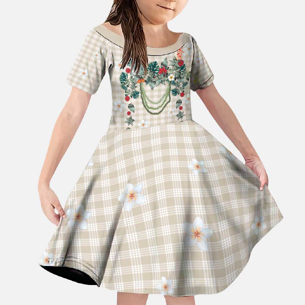 Brown Hawaiian Palaka Family Matching Mermaid Dress and Hawaiian Shirt Kukui Nut Money Lei LT9 Daughter's Dress Brown - Polynesian Pride
