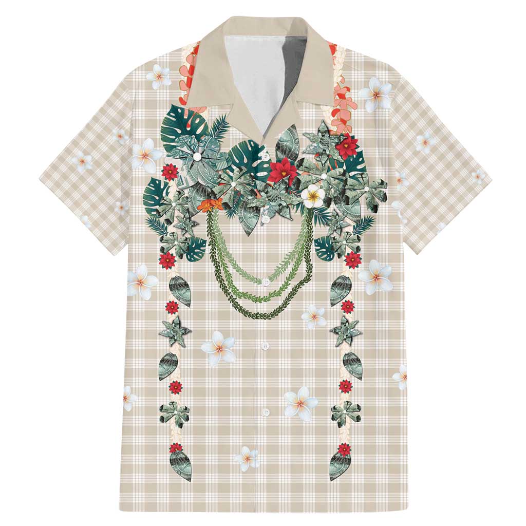Brown Hawaiian Palaka Family Matching Mermaid Dress and Hawaiian Shirt Kukui Nut Money Lei LT9 Dad's Shirt - Short Sleeve Brown - Polynesian Pride