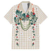 Brown Hawaiian Palaka Family Matching Off The Shoulder Long Sleeve Dress and Hawaiian Shirt Kukui Nut Money Lei LT9 Dad's Shirt - Short Sleeve Brown - Polynesian Pride