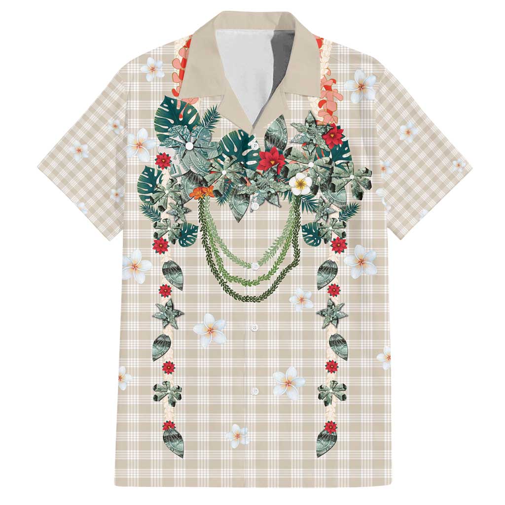 Brown Hawaiian Palaka Family Matching Off Shoulder Maxi Dress and Hawaiian Shirt Kukui Nut Money Lei LT9 Dad's Shirt - Short Sleeve Brown - Polynesian Pride