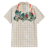 Brown Hawaiian Palaka Family Matching Off Shoulder Maxi Dress and Hawaiian Shirt Kukui Nut Money Lei LT9 - Polynesian Pride