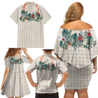 Brown Hawaiian Palaka Family Matching Off Shoulder Short Dress and Hawaiian Shirt Kukui Nut Money Lei LT9 - Polynesian Pride