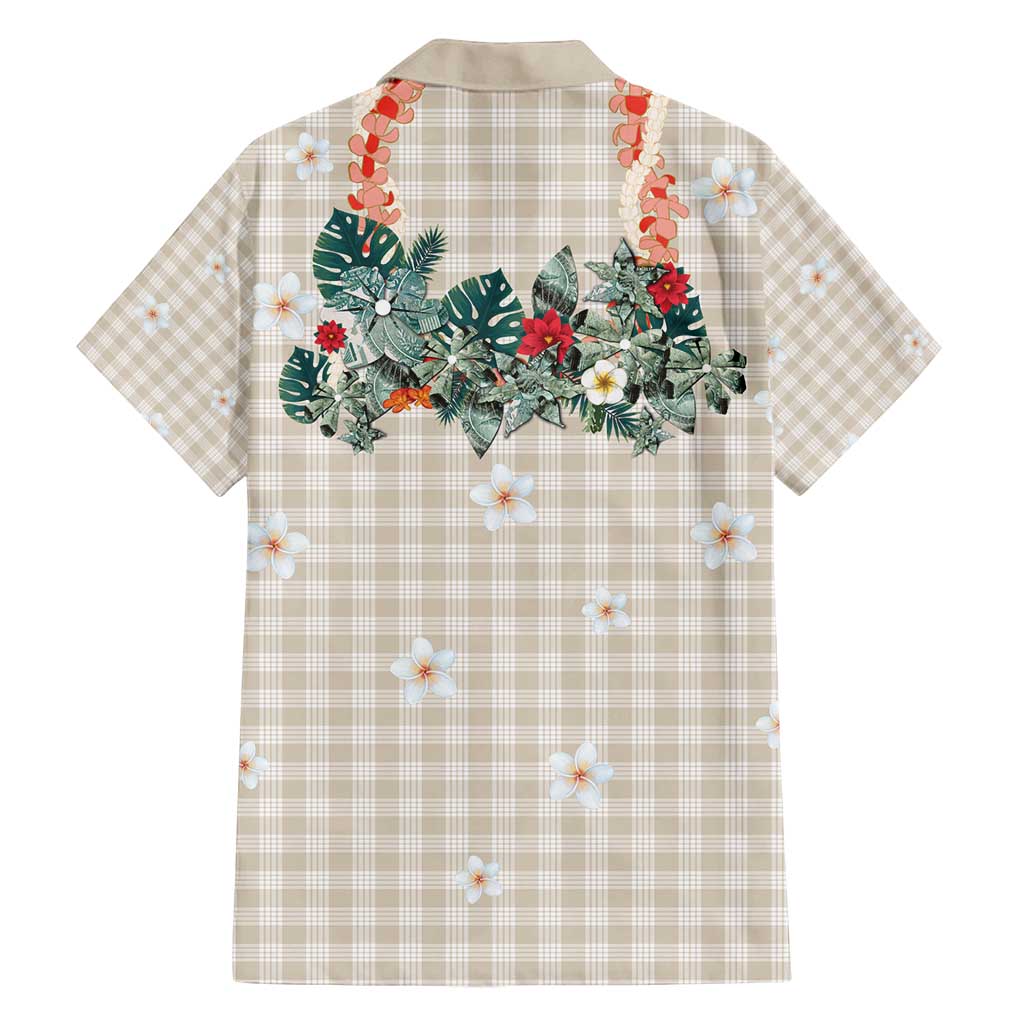 Brown Hawaiian Palaka Family Matching Off Shoulder Short Dress and Hawaiian Shirt Kukui Nut Money Lei LT9 - Polynesian Pride