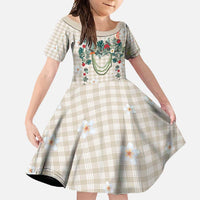 Brown Hawaiian Palaka Family Matching Short Sleeve Bodycon Dress and Hawaiian Shirt Kukui Nut Money Lei LT9 Daughter's Dress Brown - Polynesian Pride