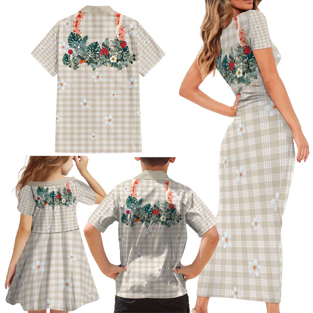 Brown Hawaiian Palaka Family Matching Short Sleeve Bodycon Dress and Hawaiian Shirt Kukui Nut Money Lei LT9 - Polynesian Pride