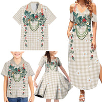 Brown Hawaiian Palaka Family Matching Summer Maxi Dress and Hawaiian Shirt Kukui Nut Money Lei LT9 - Polynesian Pride