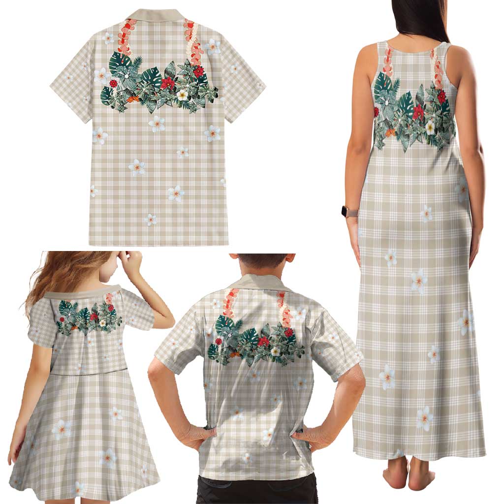Brown Hawaiian Palaka Family Matching Tank Maxi Dress and Hawaiian Shirt Kukui Nut Money Lei LT9 - Polynesian Pride
