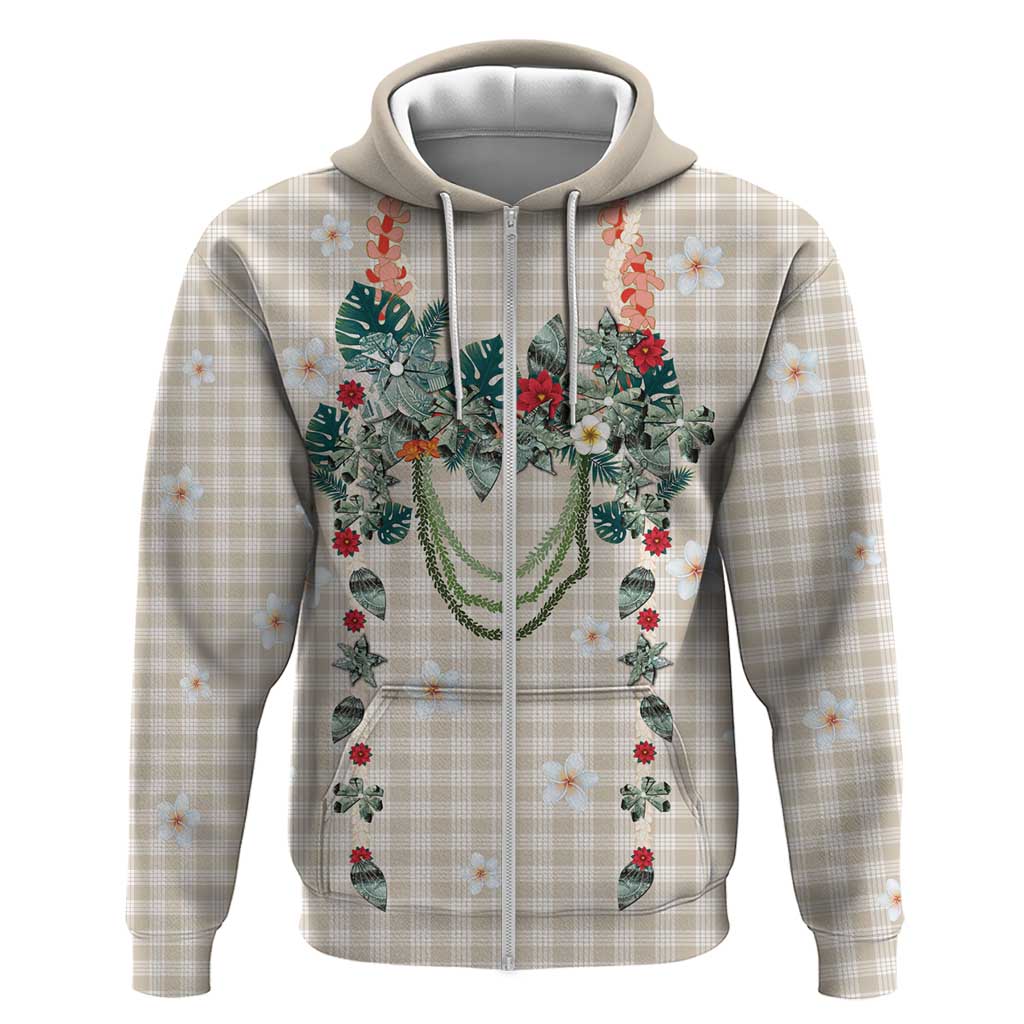 Brown Hawaiian Palaka Hoodie Kukui Nut Money Lei - Polynesian Pride