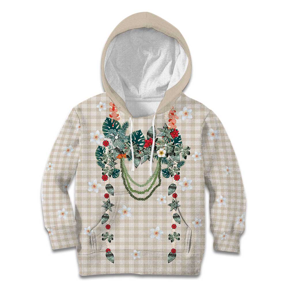 Brown Hawaiian Palaka Kid Hoodie Kukui Nut Money Lei - Polynesian Pride