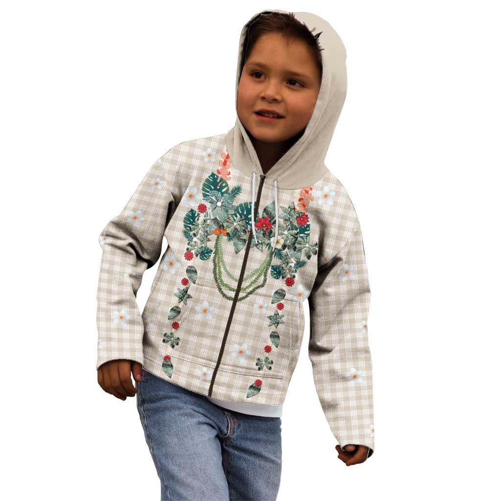 Brown Hawaiian Palaka Kid Hoodie Kukui Nut Money Lei - Polynesian Pride