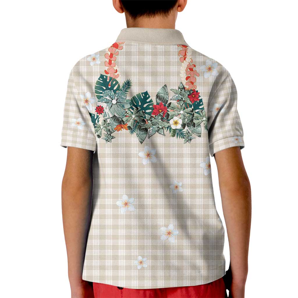 Brown Hawaiian Palaka Kid Polo Shirt Kukui Nut Money Lei - Polynesian Pride