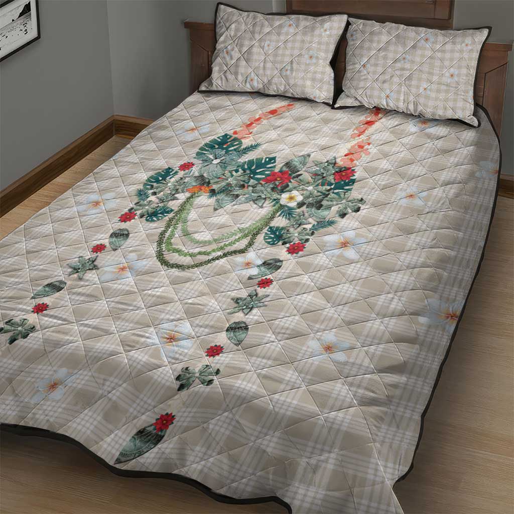 Brown Hawaiian Palaka Quilt Bed Set Kukui Nut Money Lei - Polynesian Pride