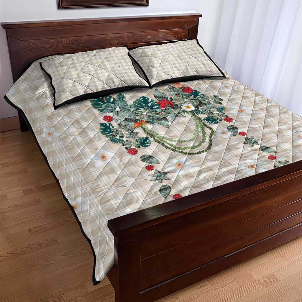 Brown Hawaiian Palaka Quilt Bed Set Kukui Nut Money Lei - Polynesian Pride