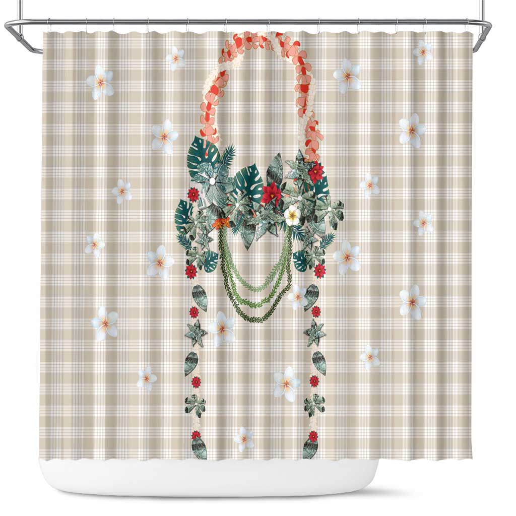 Brown Hawaiian Palaka Shower Curtain Kukui Nut Money Lei - Polynesian Pride