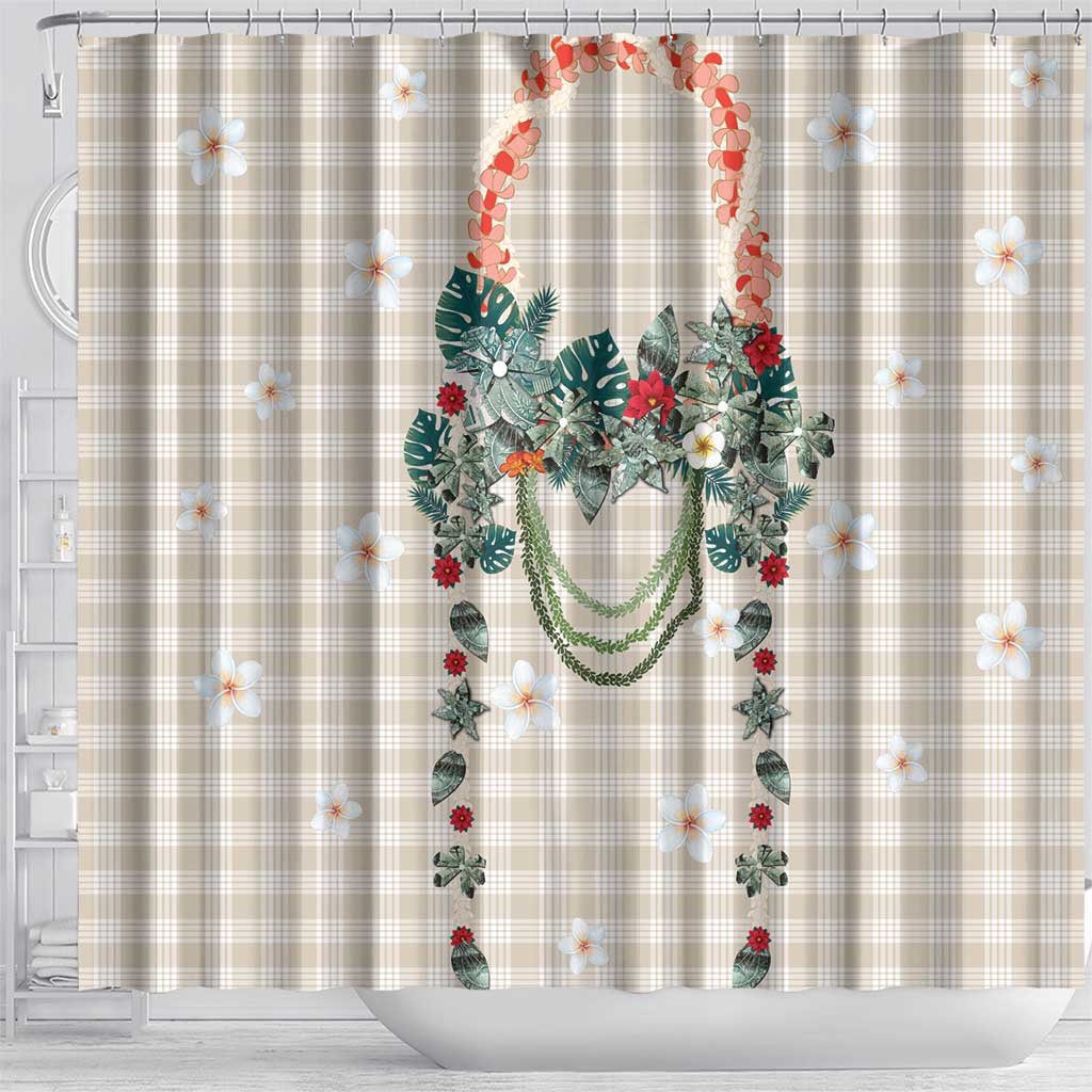 Brown Hawaiian Palaka Shower Curtain Kukui Nut Money Lei - Polynesian Pride