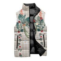 Brown Hawaiian Palaka Sleeveless Puffer Jacket Kukui Nut Money Lei - Polynesian Pride