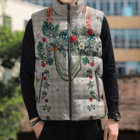 Brown Hawaiian Palaka Sleeveless Puffer Jacket Kukui Nut Money Lei - Polynesian Pride