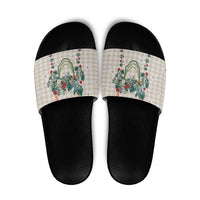 Brown Hawaiian Palaka Slide Sandals Kukui Nut Money Lei - Polynesian Pride