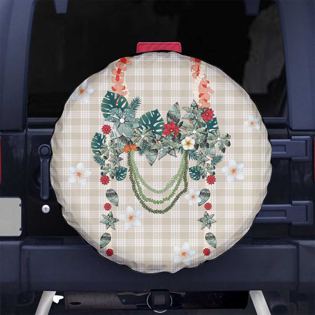 Brown Hawaiian Palaka Spare Tire Cover Kukui Nut Money Lei - Polynesian Pride