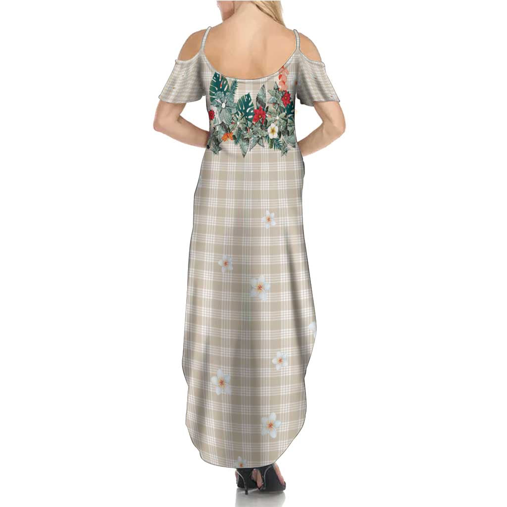 Brown Hawaiian Palaka Summer Maxi Dress Kukui Nut Money Lei - Polynesian Pride
