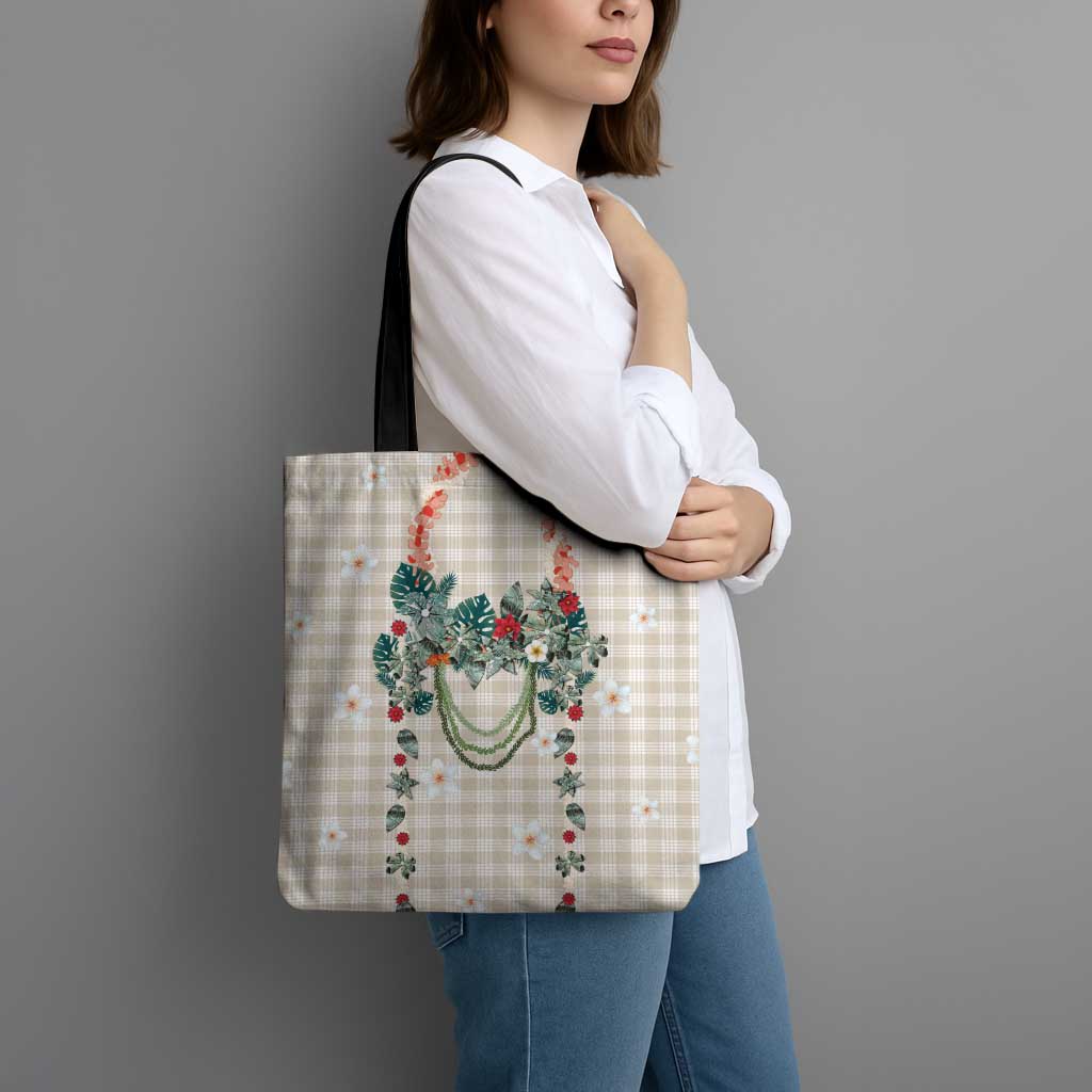 Brown Hawaiian Palaka Tote Bag Kukui Nut Money Lei - Polynesian Pride