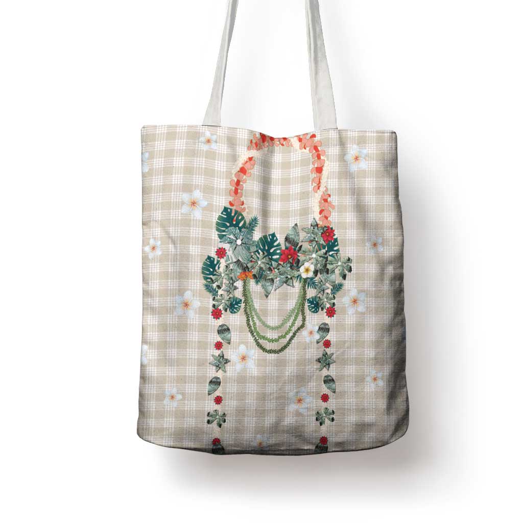 Brown Hawaiian Palaka Tote Bag Kukui Nut Money Lei - Polynesian Pride