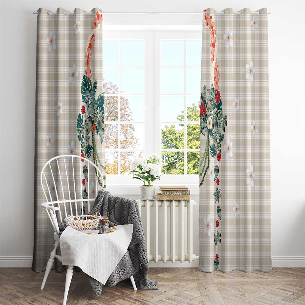 Brown Hawaiian Palaka Window Curtain Kukui Nut Money Lei - Polynesian Pride