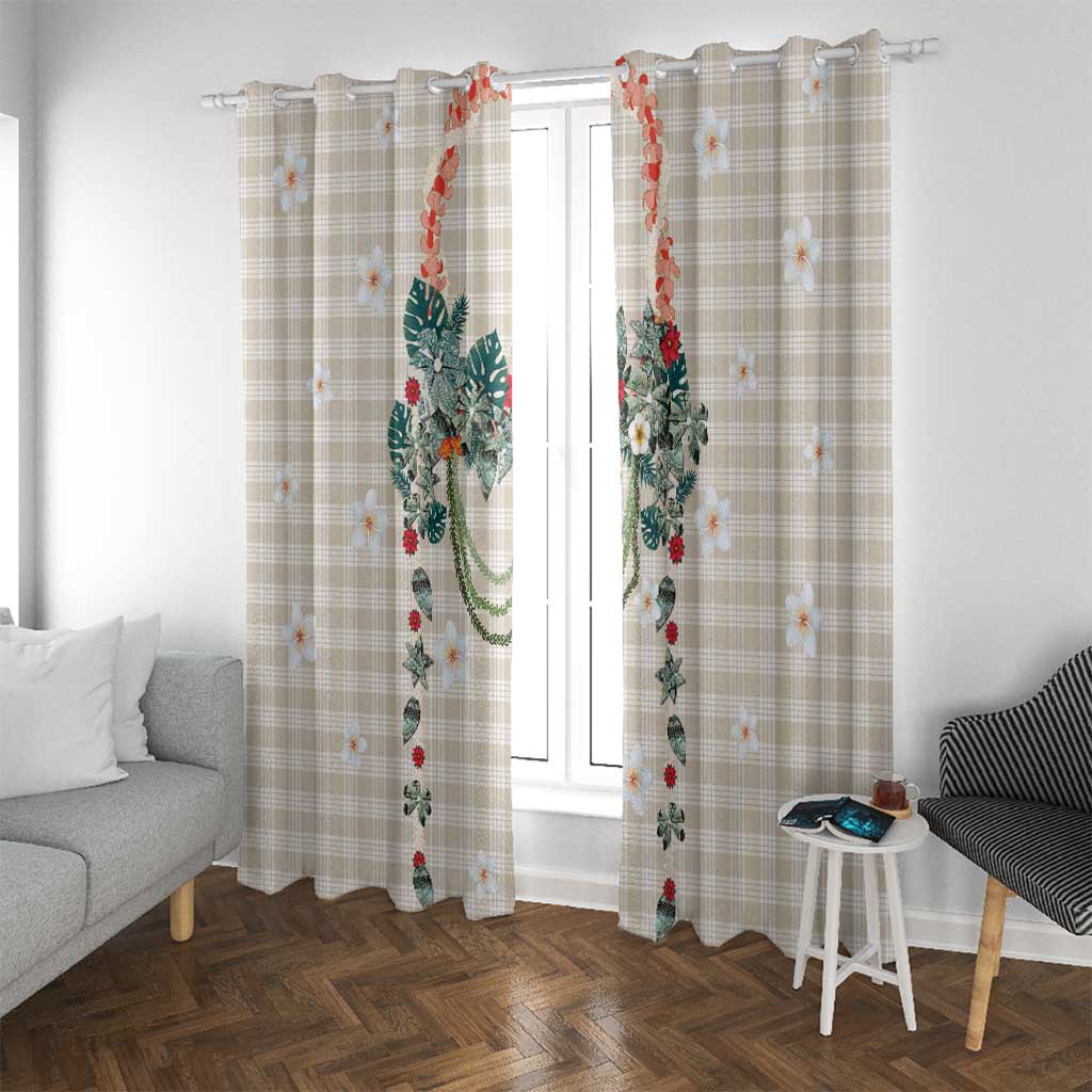 Brown Hawaiian Palaka Window Curtain Kukui Nut Money Lei - Polynesian Pride