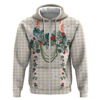 Brown Hawaiian Palaka Zip Hoodie Kukui Nut Money Lei - Polynesian Pride