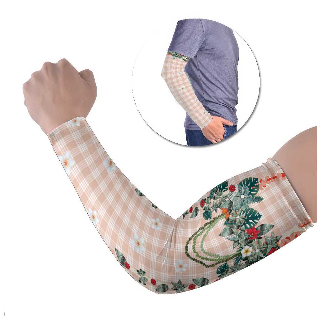 Peach Hawaiian Palaka Arm Sleeves Kukui Nut Money Lei LT9 Set of 2 Peach - Polynesian Pride