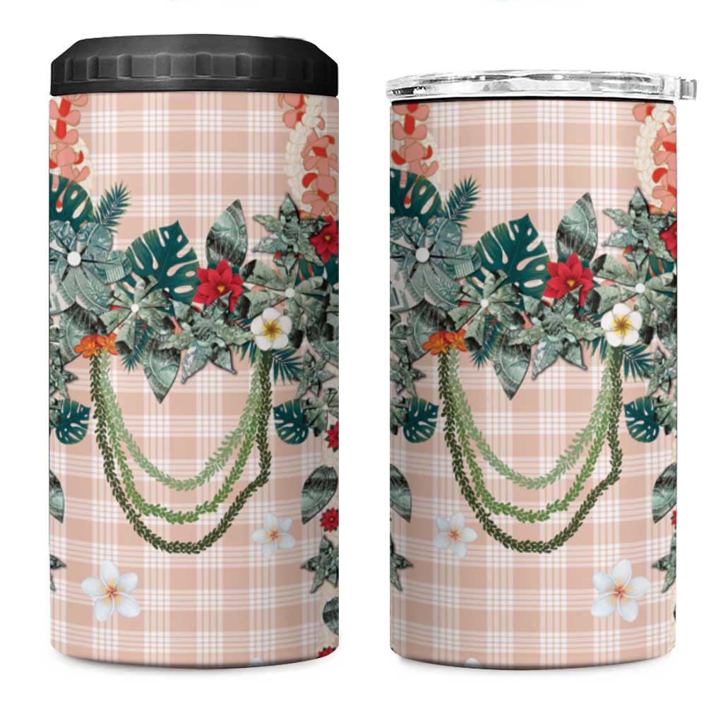 Peach Hawaiian Palaka 4 in 1 Can Cooler Tumbler Kukui Nut Money Lei LT9 One Size: 16 oz Peach - Polynesian Pride