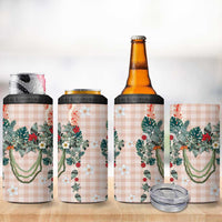 Peach Hawaiian Palaka 4 in 1 Can Cooler Tumbler Kukui Nut Money Lei - Polynesian Pride