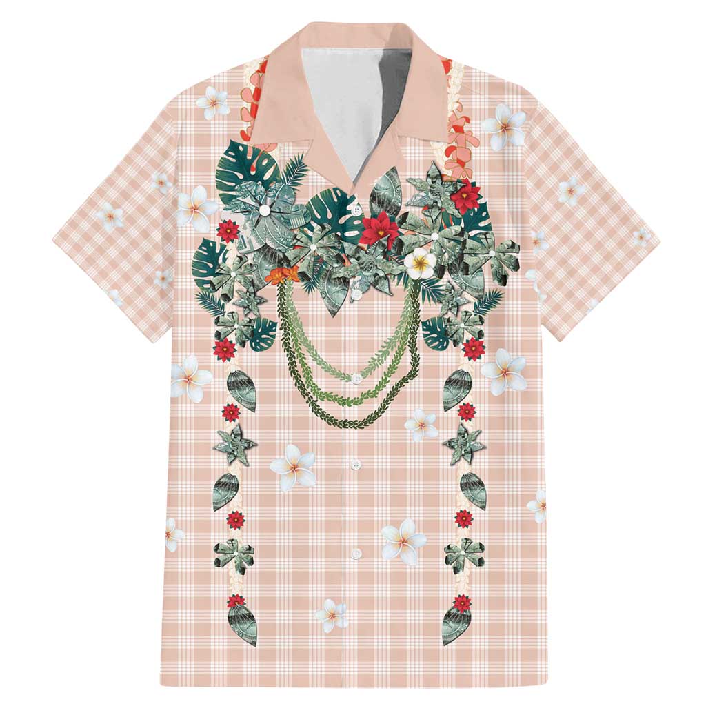 Peach Hawaiian Palaka Family Matching Mermaid Dress and Hawaiian Shirt Kukui Nut Money Lei LT9 Dad's Shirt - Short Sleeve Peach - Polynesian Pride