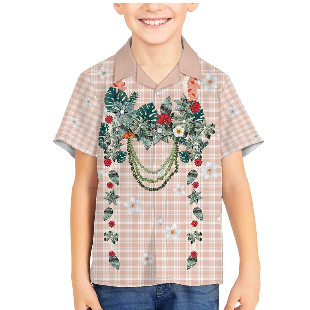 Peach Hawaiian Palaka Family Matching Mermaid Dress and Hawaiian Shirt Kukui Nut Money Lei LT9 Son's Shirt Peach - Polynesian Pride