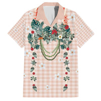 Peach Hawaiian Palaka Family Matching Off The Shoulder Long Sleeve Dress and Hawaiian Shirt Kukui Nut Money Lei LT9 Dad's Shirt - Short Sleeve Peach - Polynesian Pride