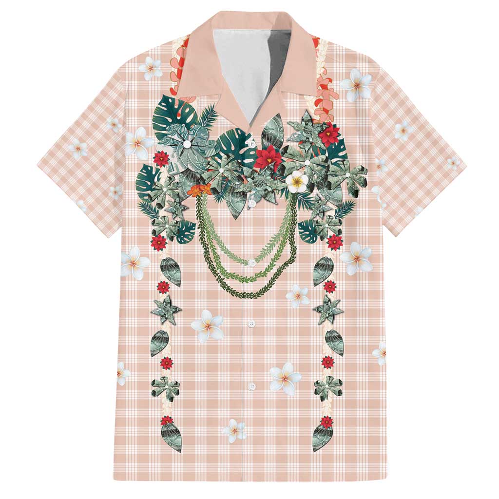 Peach Hawaiian Palaka Family Matching Off Shoulder Maxi Dress and Hawaiian Shirt Kukui Nut Money Lei LT9 Dad's Shirt - Short Sleeve Peach - Polynesian Pride
