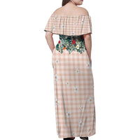 Peach Hawaiian Palaka Family Matching Off Shoulder Maxi Dress and Hawaiian Shirt Kukui Nut Money Lei LT9 - Polynesian Pride