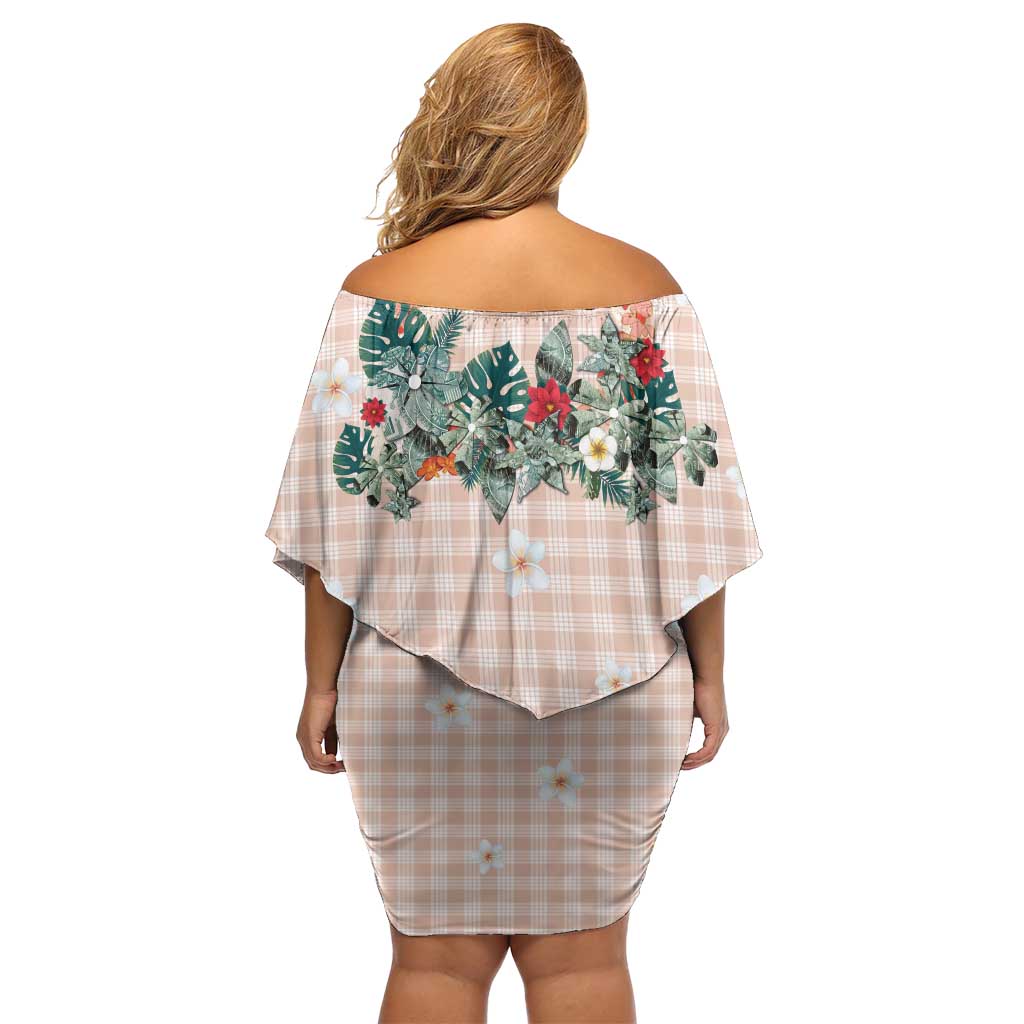 Peach Hawaiian Palaka Family Matching Off Shoulder Short Dress and Hawaiian Shirt Kukui Nut Money Lei LT9 - Polynesian Pride