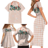 Peach Hawaiian Palaka Family Matching Short Sleeve Bodycon Dress and Hawaiian Shirt Kukui Nut Money Lei LT9 - Polynesian Pride