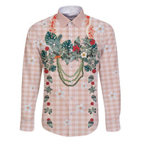 Peach Hawaiian Palaka Family Matching Short Sleeve Bodycon Dress and Hawaiian Shirt Kukui Nut Money Lei LT9 Dad's Shirt - Long Sleeve Peach - Polynesian Pride