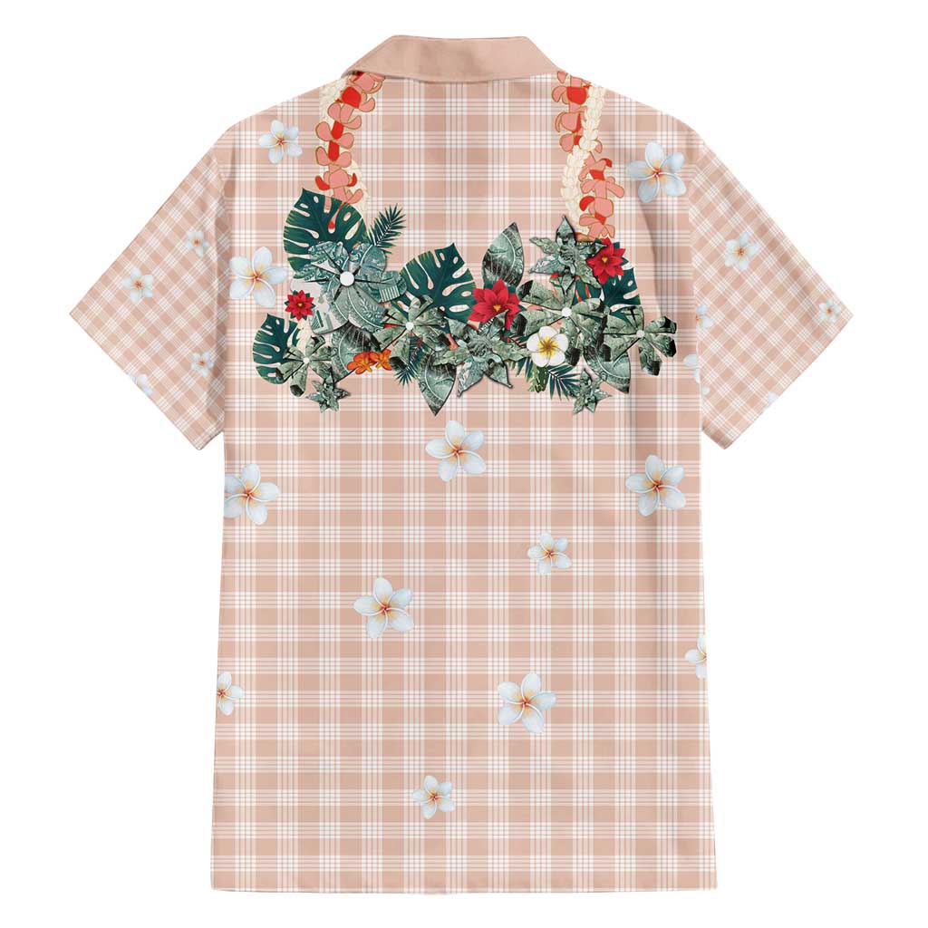 Peach Hawaiian Palaka Family Matching Summer Maxi Dress and Hawaiian Shirt Kukui Nut Money Lei LT9 - Polynesian Pride