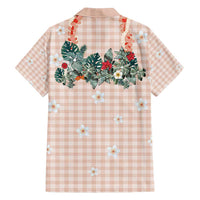 Peach Hawaiian Palaka Family Matching Summer Maxi Dress and Hawaiian Shirt Kukui Nut Money Lei LT9 - Polynesian Pride