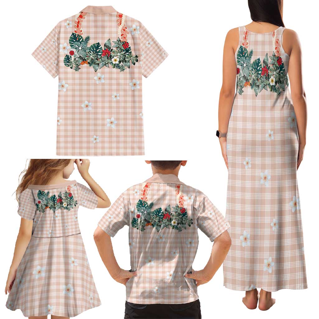 Peach Hawaiian Palaka Family Matching Tank Maxi Dress and Hawaiian Shirt Kukui Nut Money Lei LT9 - Polynesian Pride