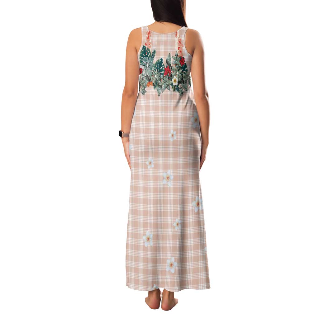 Peach Hawaiian Palaka Family Matching Tank Maxi Dress and Hawaiian Shirt Kukui Nut Money Lei LT9 - Polynesian Pride