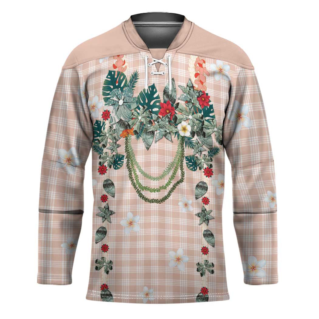 Peach Hawaiian Palaka Hockey Jersey Kukui Nut Money Lei - Polynesian Pride