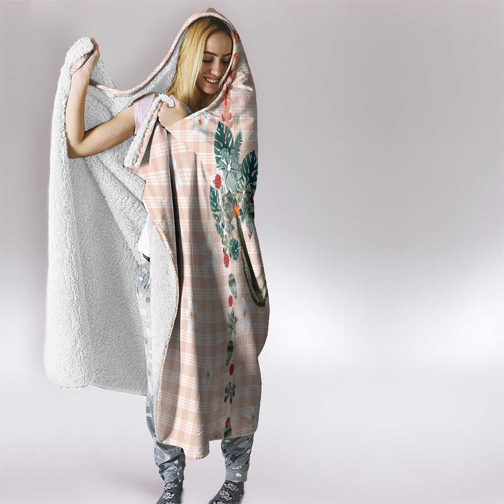 Peach Hawaiian Palaka Hooded Blanket Kukui Nut Money Lei - Polynesian Pride